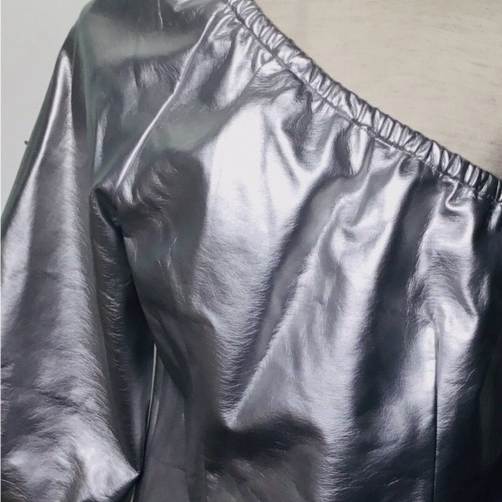 INC NWT Shiny Silver Metallic One-Shoulder Top - Picture 10 of 13
